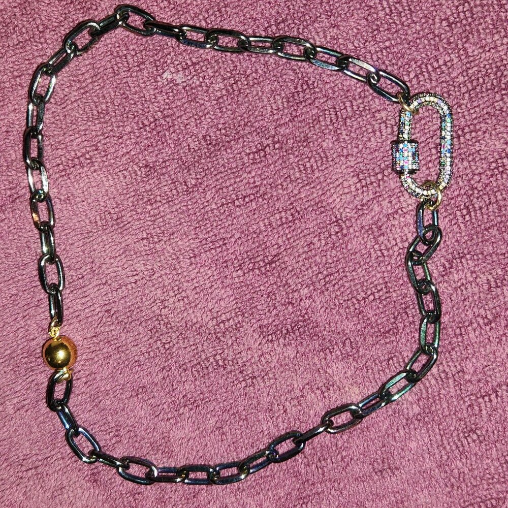 Stainless Steel "Oil Slick" Chain Necklace - 16" - Magnet Clasp - NWOT